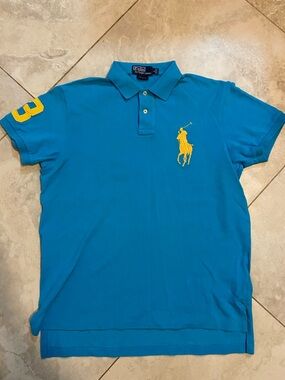 Polo by Ralph Lauren Teal Polo with Yellow Pony & Sleeve Number